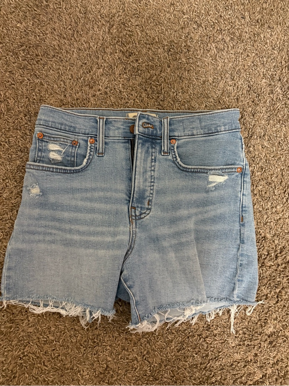 Women's Madewell High Rise Cut Off Denim Shorts Blue Size 26 Frayed Hem Stretch
